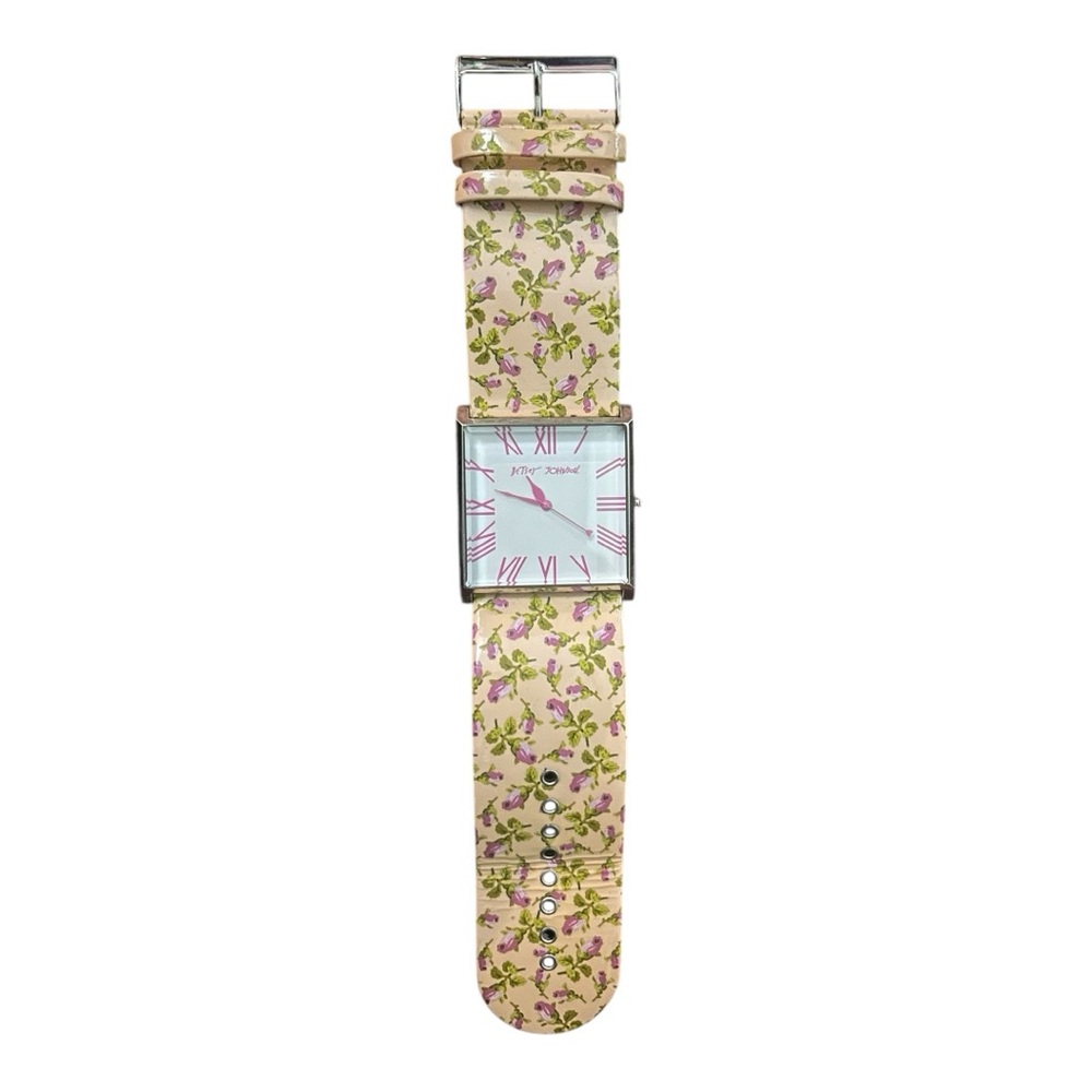Betsey Johnson BJ2104 Silver/Pink Floral Leather Women's Watch